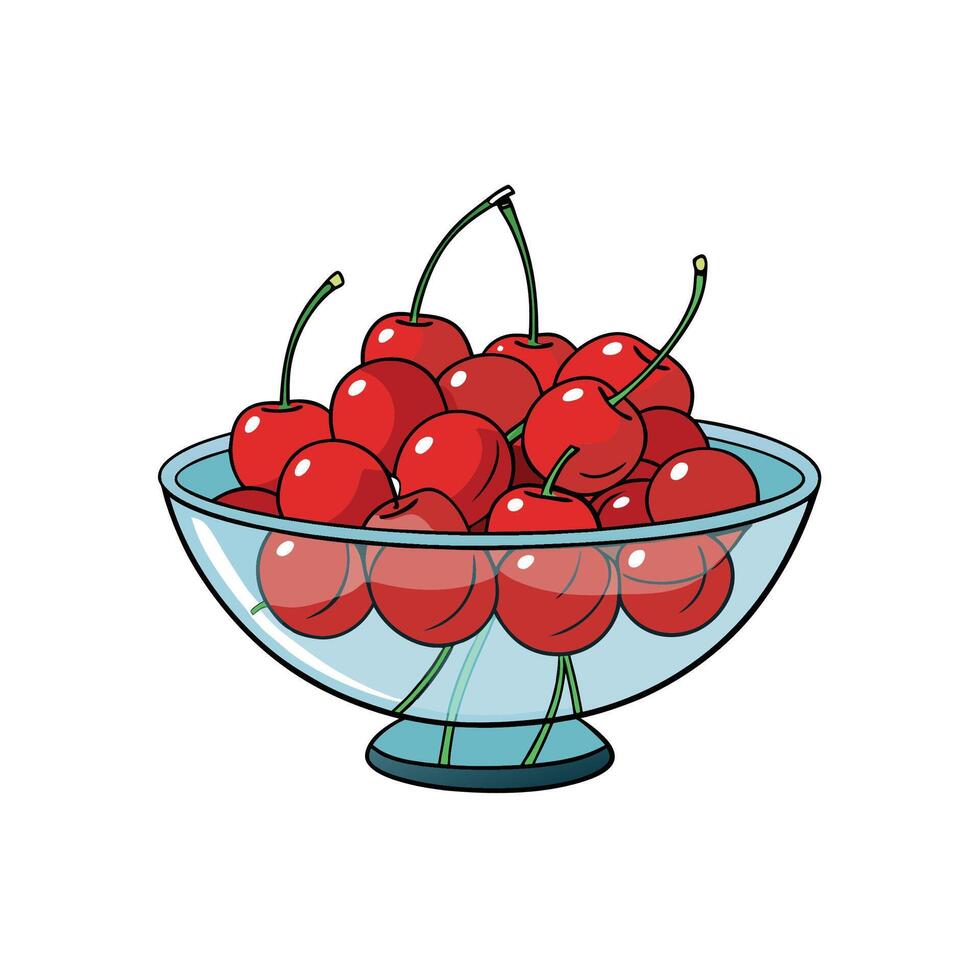 Stylized bowl full of fresh, juicy red cherries vector