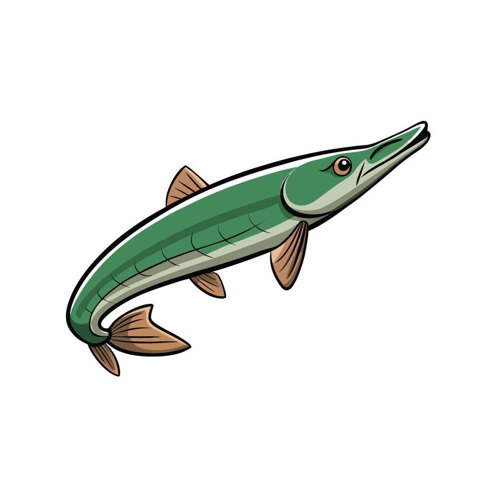 Cartoon barracuda fish with long snout and sharp teeth vector