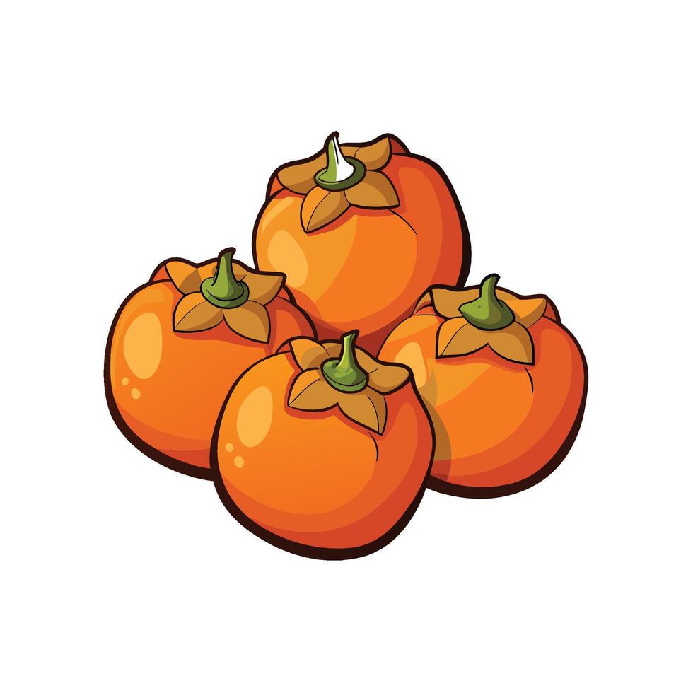 Group of cartoon persimmons with green stems and sepals vector