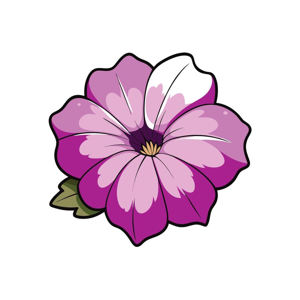 Illustrated petunia flower head with purple and pink petals vector