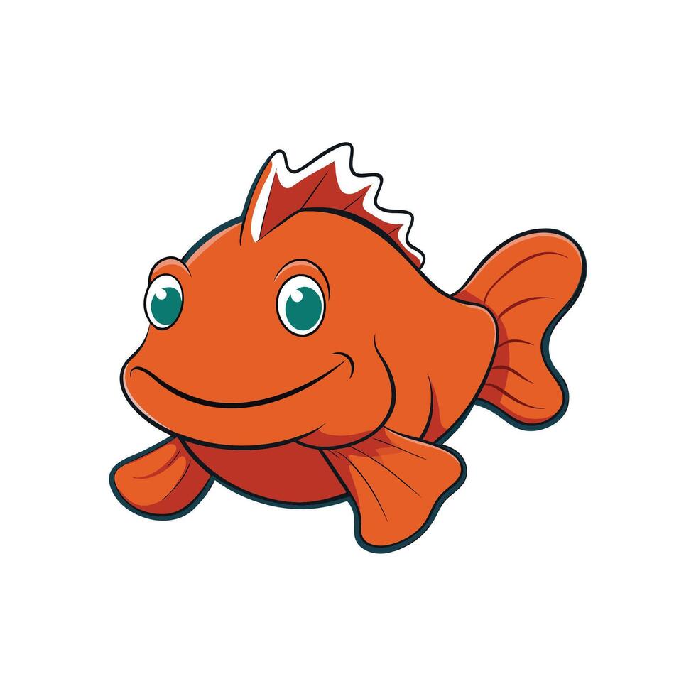 Cartoon orange fish with smile and big eyes swimming vector