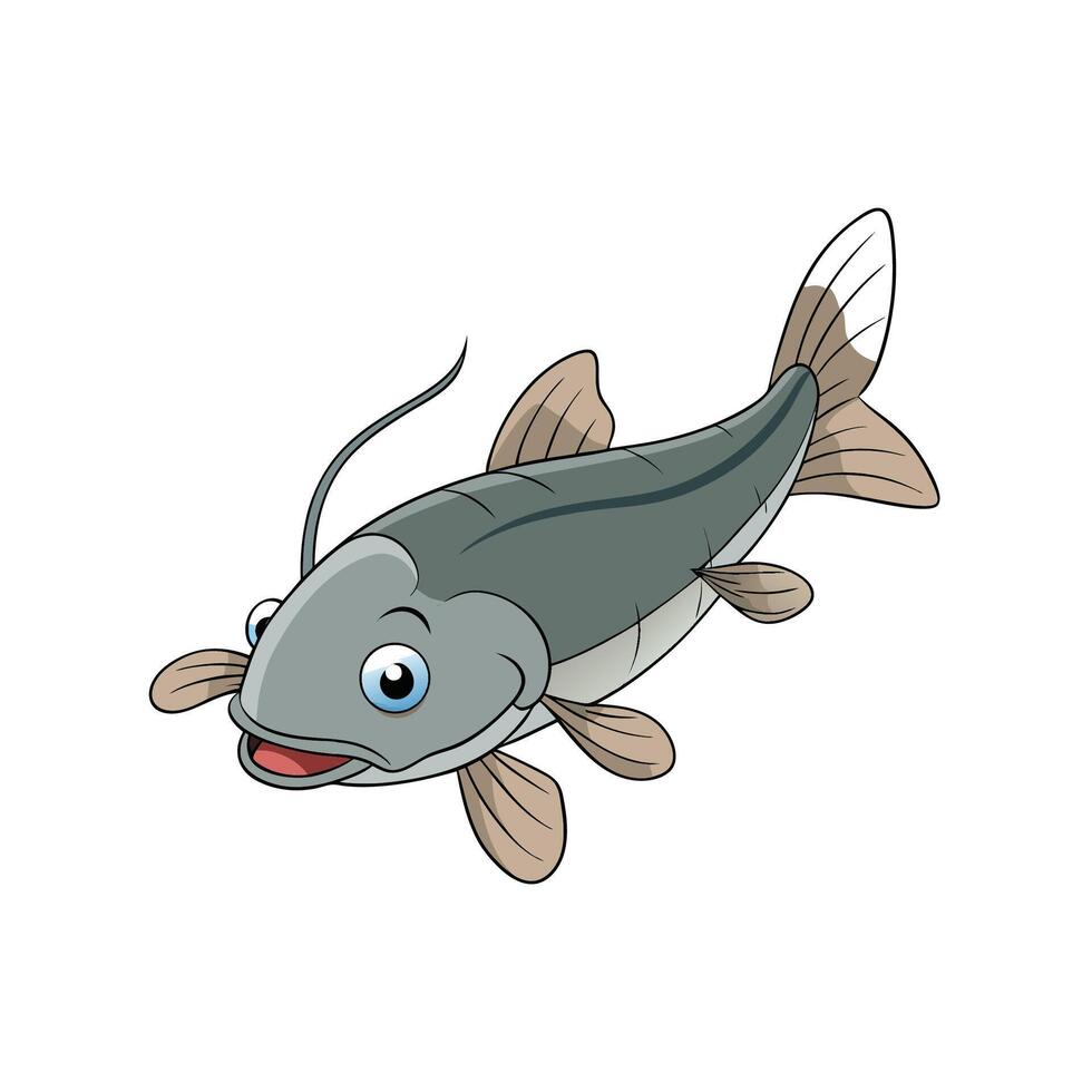 Cartoon catfish illustration against a white background, full shot vector