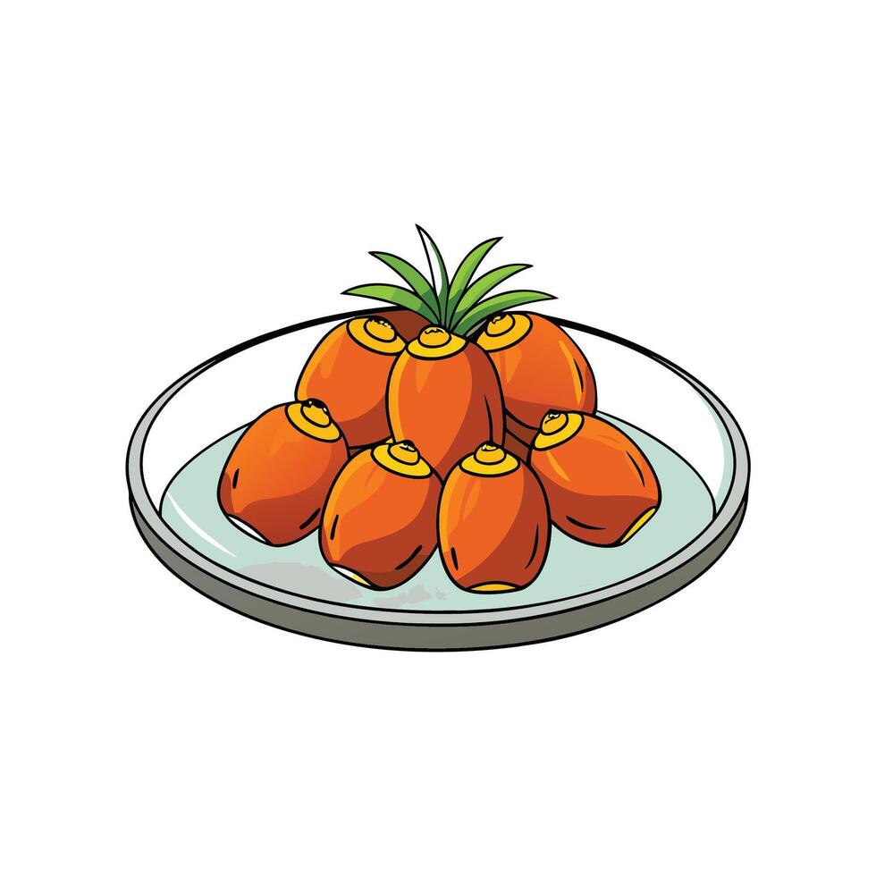 Pile of peach palm fruits on a glass plate vector