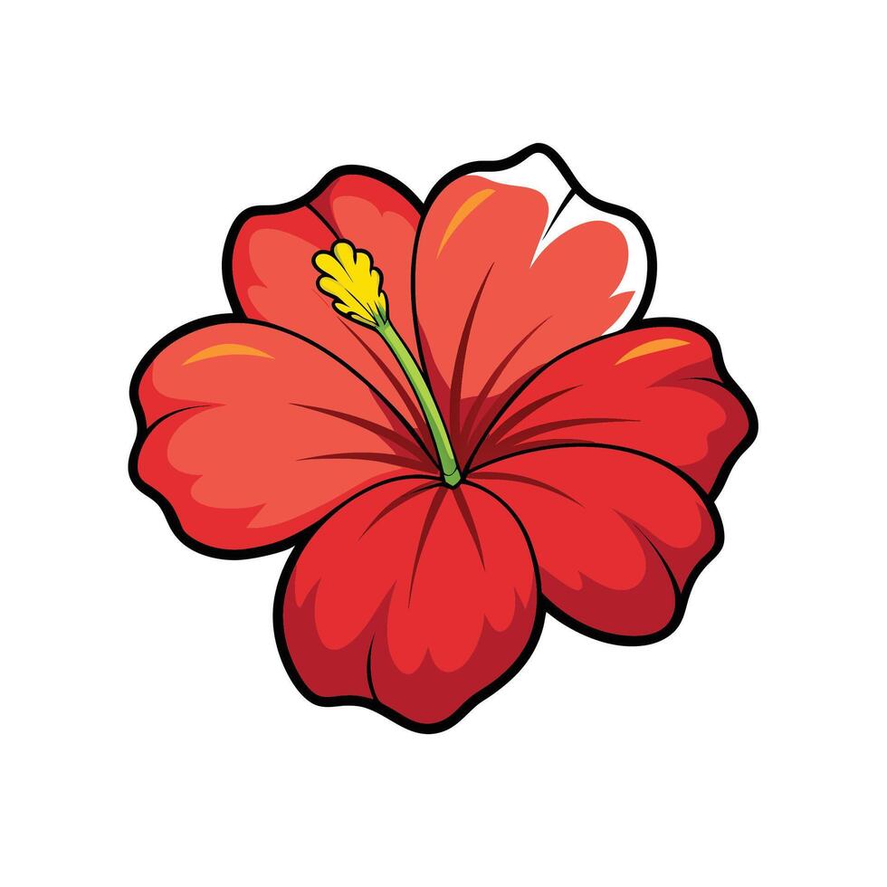 Red Hibiscus Flower Illustration with Bold Outline and Shadows vector