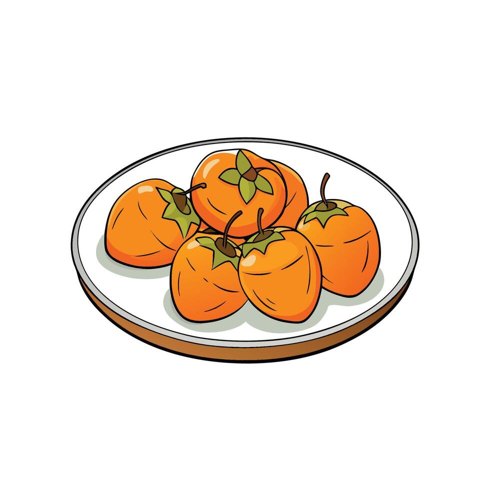 Illustration of fresh persimmons served on a white plate vector