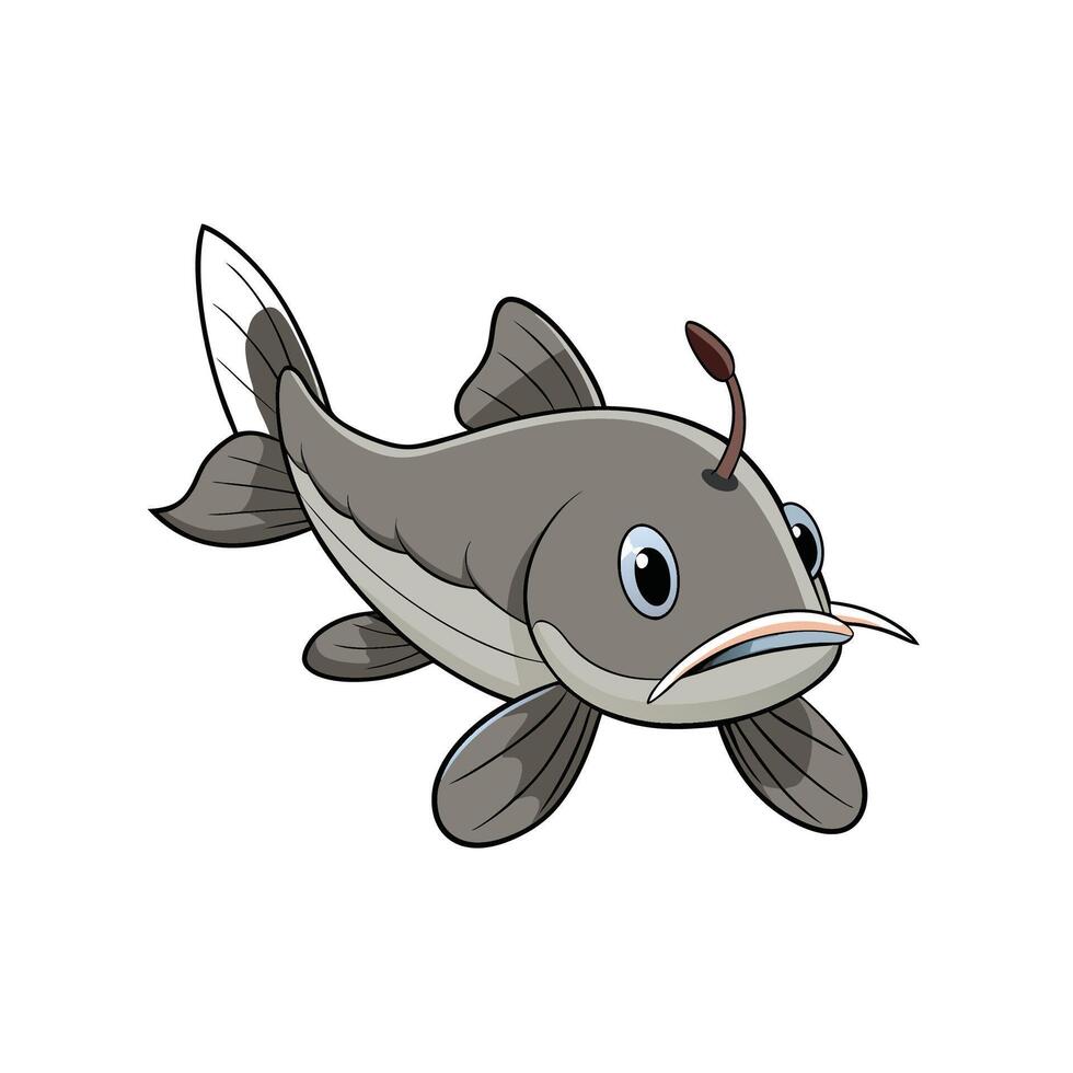 Cartoon anglerfish with bioluminescent lure on white background vector
