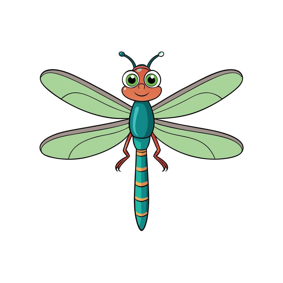 Cartoon dragonfly with large eyes on white background vector