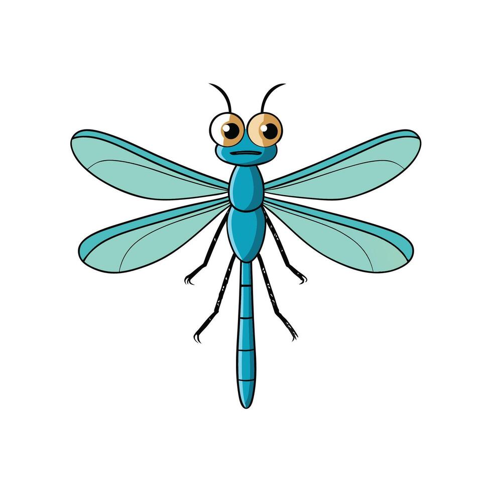 Cartoon dragonfly illustration with transparent wings against white background vector