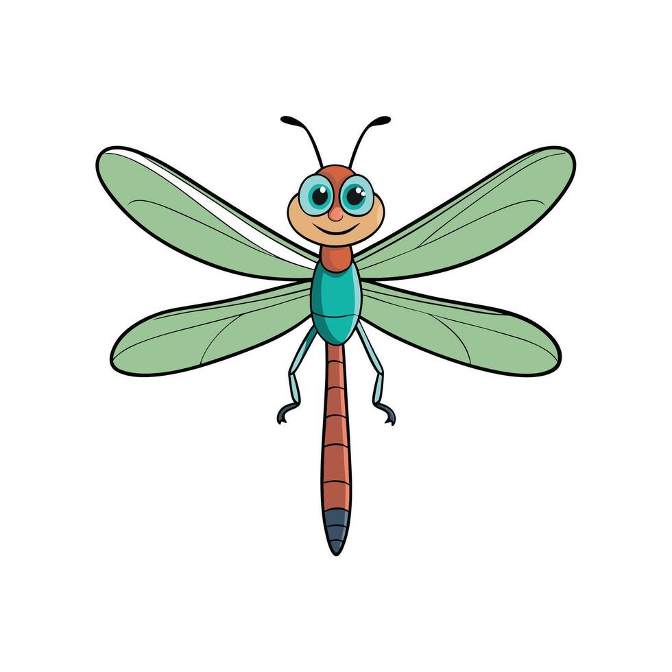 Cartoon dragonfly illustration with large eyes on white background vector