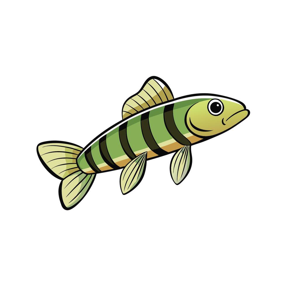Cartoon fish illustration swimming left on white background vector
