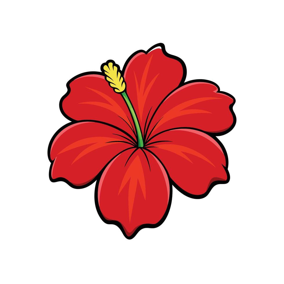Vibrant Cartoon Hibiscus Flower Illustration with Bold Black Outlines vector