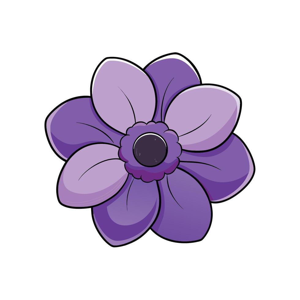 Stylized purple flower with black center on white background vector