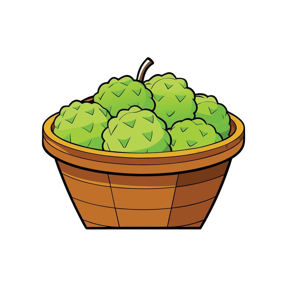 Custard apples in a basket, cartoon style illustration vector