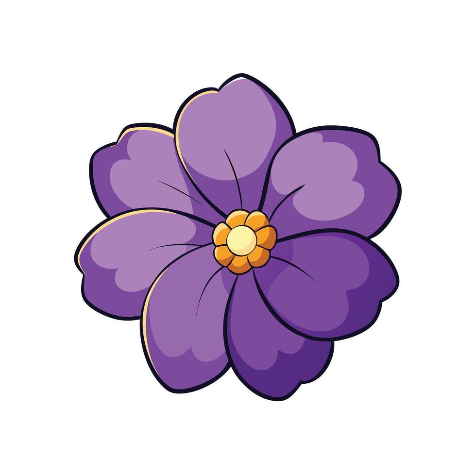 Cartoon style purple flower with yellow center illustration vector