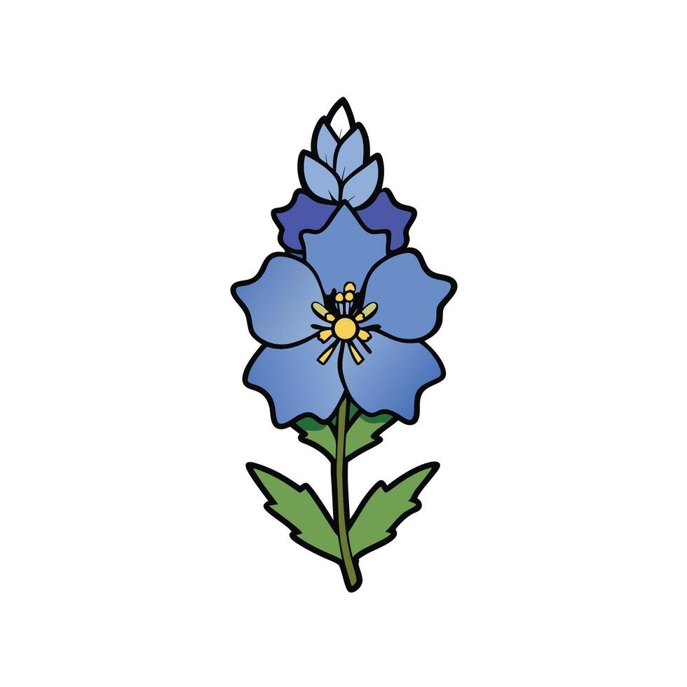 Single stylized blue wildflower illustration with stem and leaves vector
