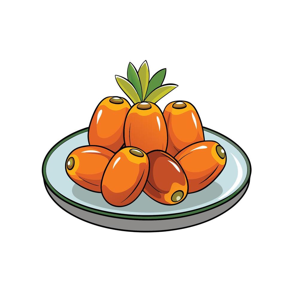 Cartoon styled sea buckthorn berries served on a plate vector