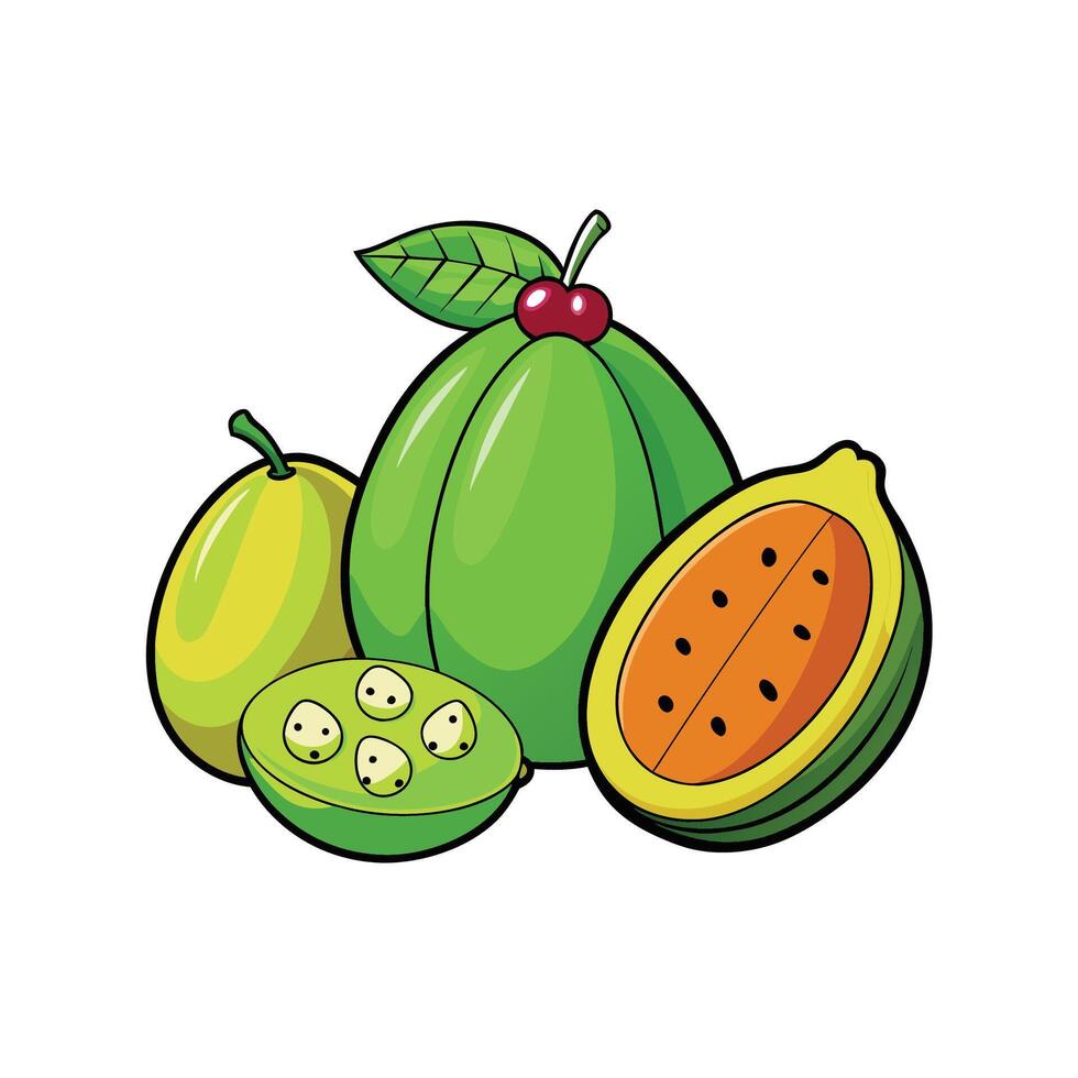 Vibrant illustration of fresh exotic fruits on a white background vector