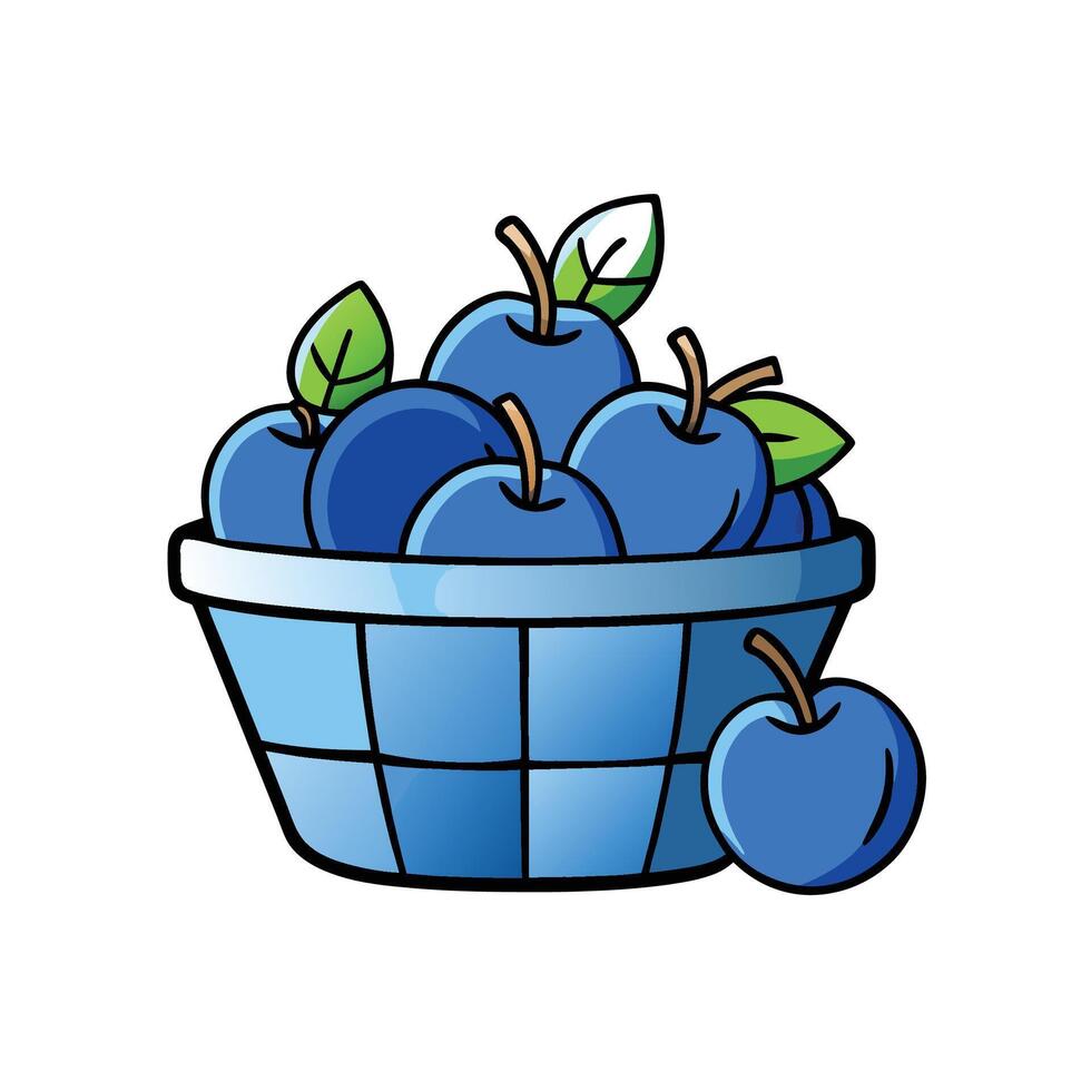 Blue apples in a basket cartoon illustration vector