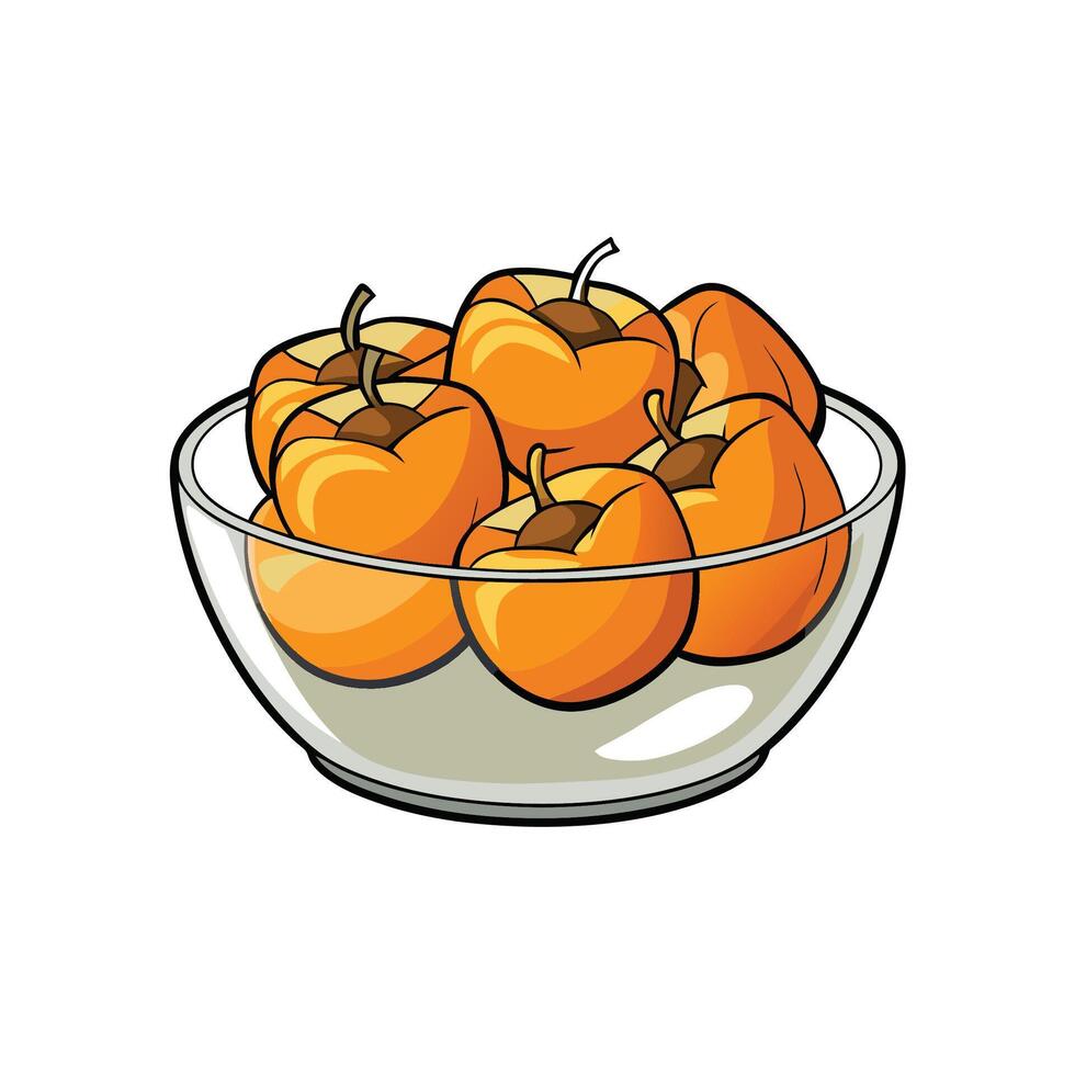 Vibrant persimmons in a clear bowl ready to serve vector