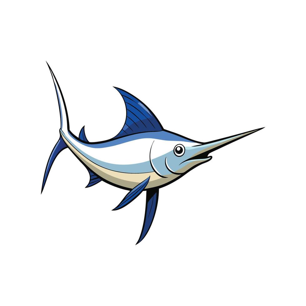 Cartoon blue marlin illustration with streamlined shape and sharp bill vector