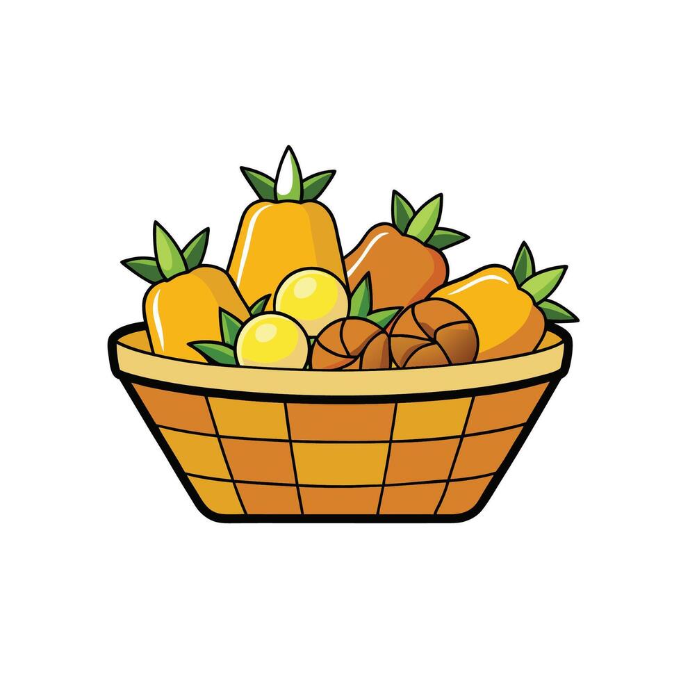 Cartoon fruit basket with diverse fruits illustration vector