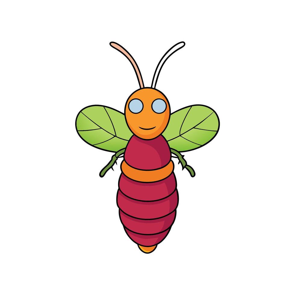 Cartoon wasp illustration with cute smiling face, wings visible vector