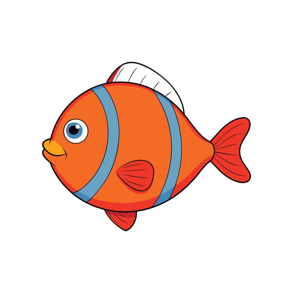 Cartoon orange clownfish with blue stripes on white background vector