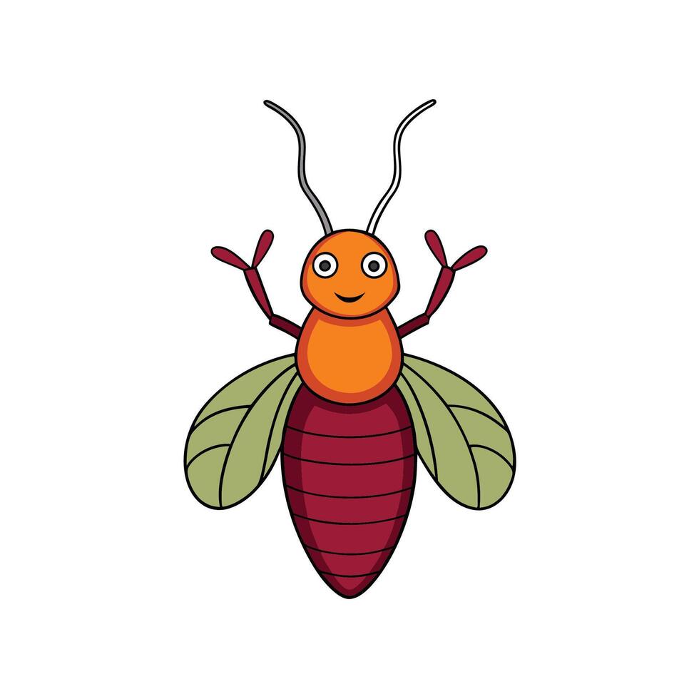 Cartoon Insect Illustration Smiling On White Background Full Shot vector