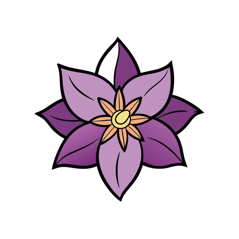 Graphic purple flower blossom with golden core illustration vector