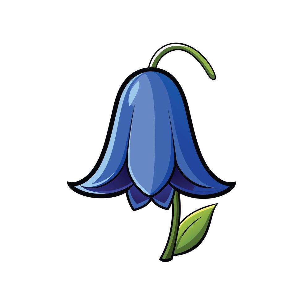 Vibrant bluebell flower illustration with green stem and leaf vector