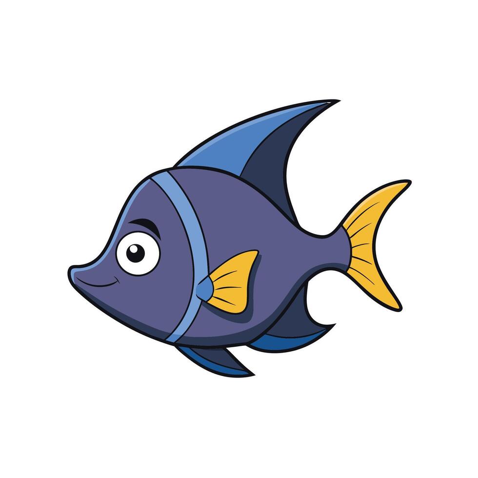 Cartoon illustration of a cute blue and yellow fish vector