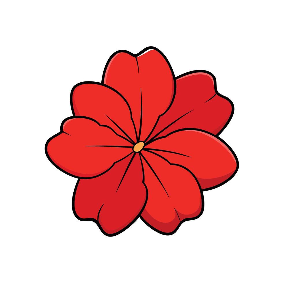 Vibrant red flower with black outline on white background vector