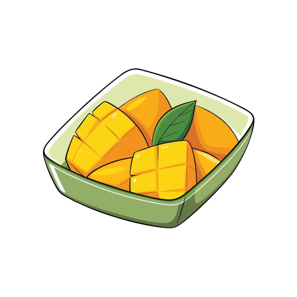Cartoon style mango chunks in bowl ready to eat vector