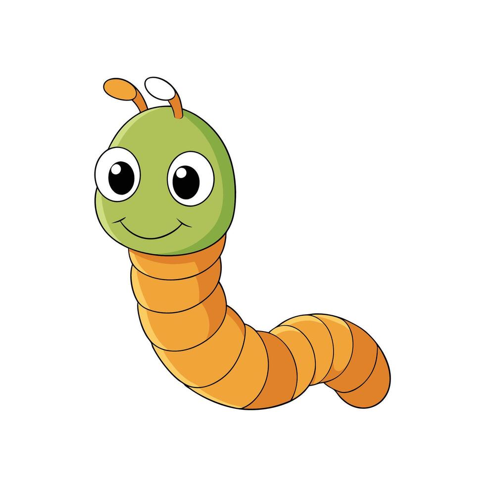 Happy cartoon worm illustration with big eyes smiling cheerfully vector