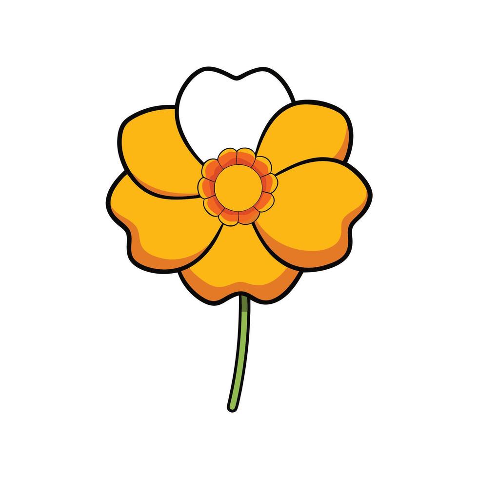 Stylized orange flower with a green stem illustration vector