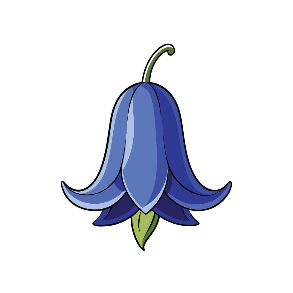 Stylized Bluebell Flower Illustration with Distinct Black Outlines vector