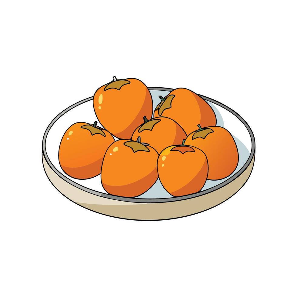 Stylized illustration of orange persimmons arranged in a bowl vector