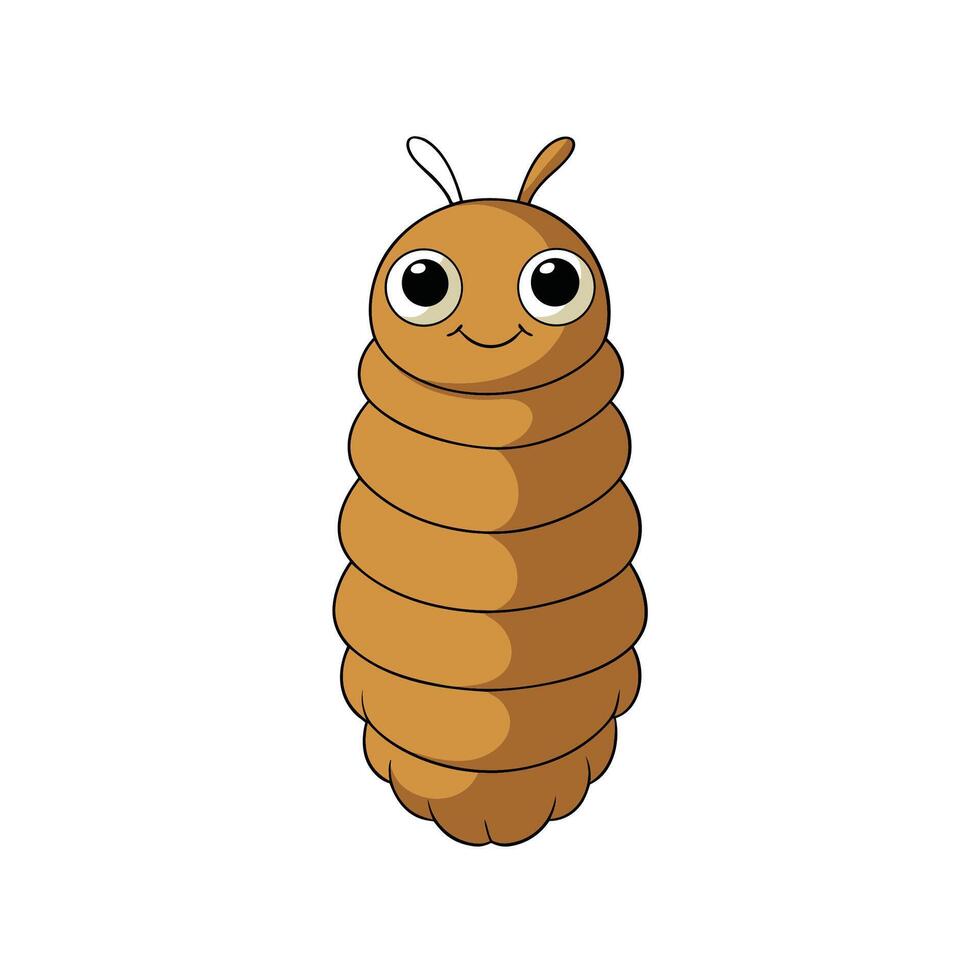 Cartoon brown caterpillar with big eyes and smiling face vector