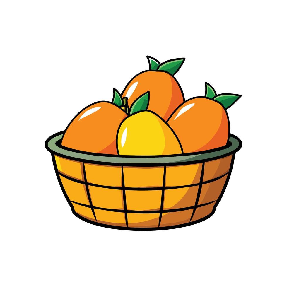 Cartoon basket with oranges and lemon fresh harvest vector