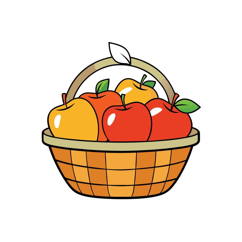 Colorful Basket of Apples Clip Art Style Illustration vector