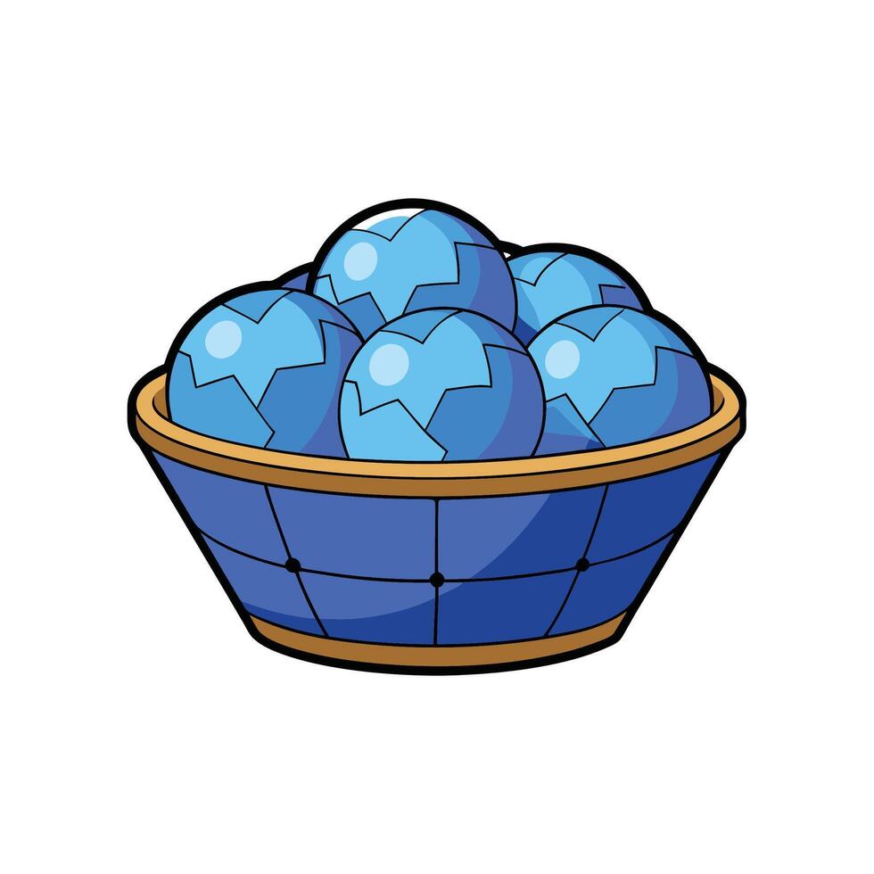 Blue Easter eggs filling a basket line art style vector