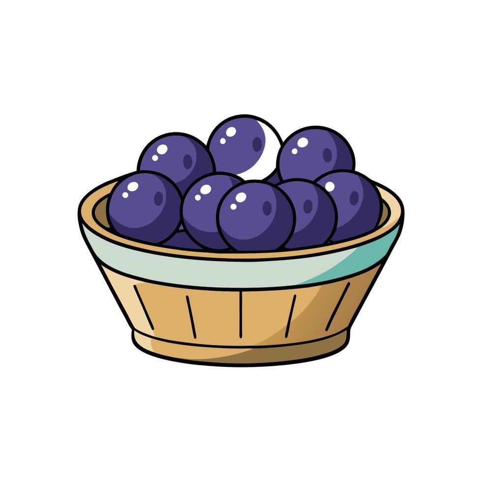 Basket of blueberries simple cartoon illustration on white backdrop vector
