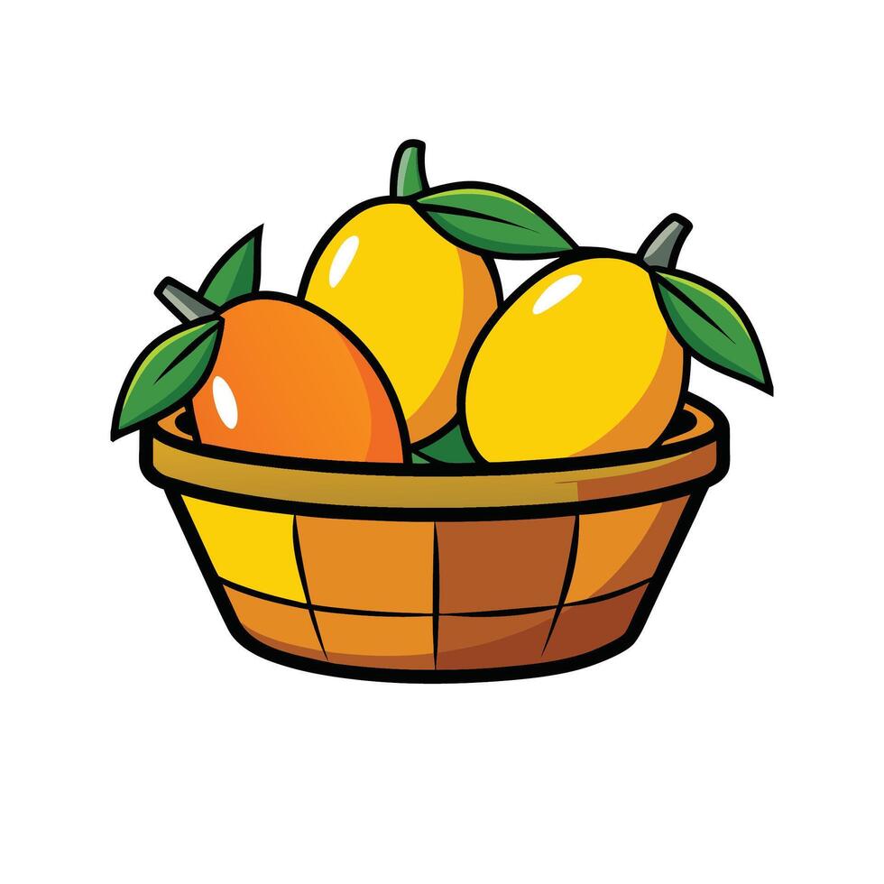 Fresh citrus fruits in a yellow basket illustration vector