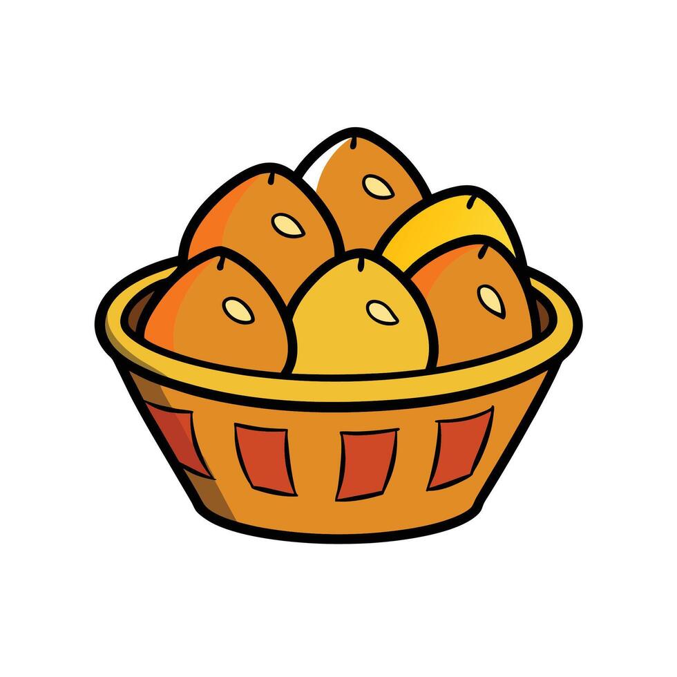 Cartoon basket filled with yellow and orange fruits vector