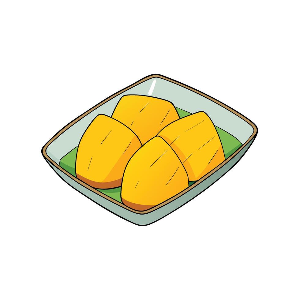 Cartoon style sticky rice mango on plate illustration vector