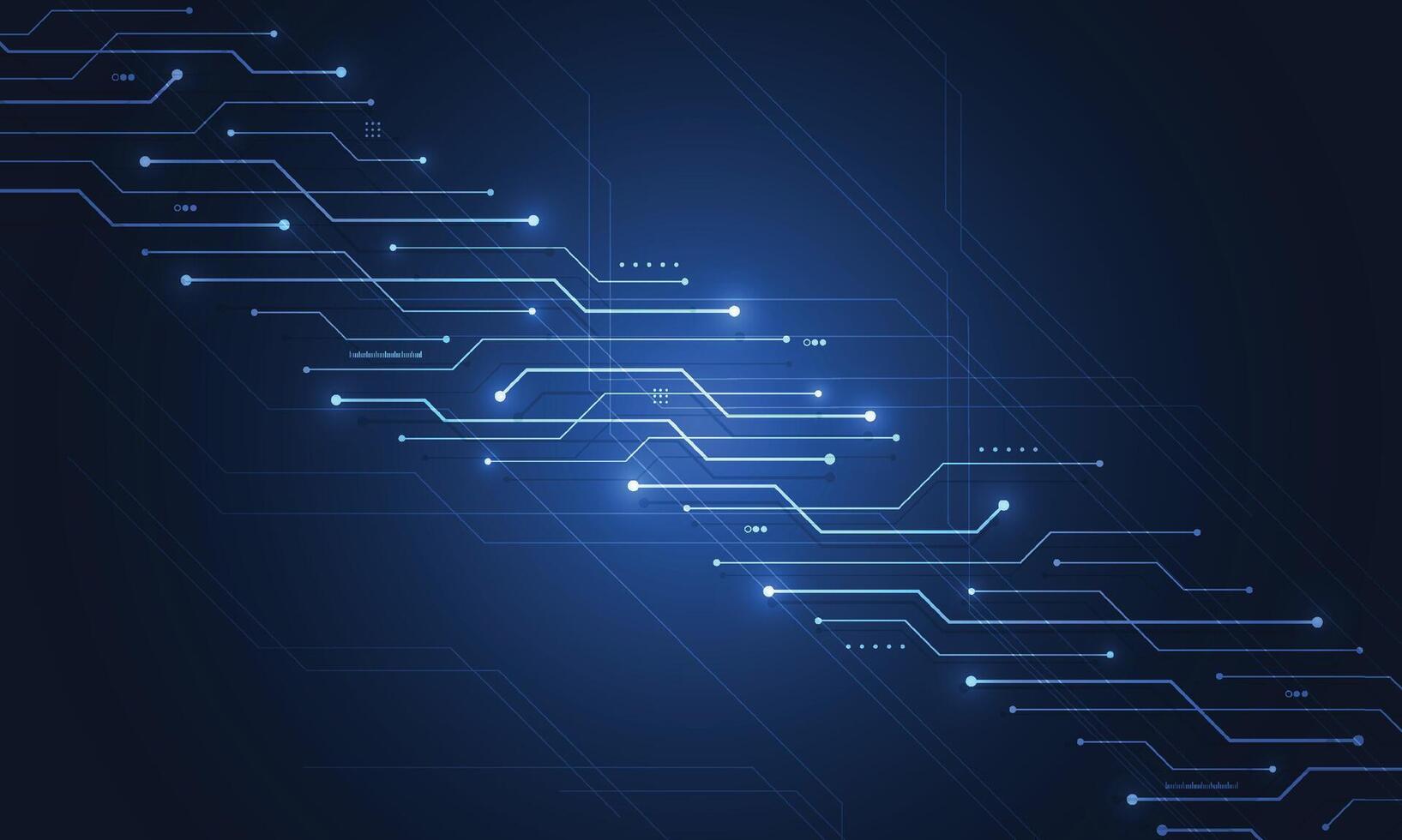 Abstract blue glowing line technology circuit board background design. Communication dot and line speed internet concept vector