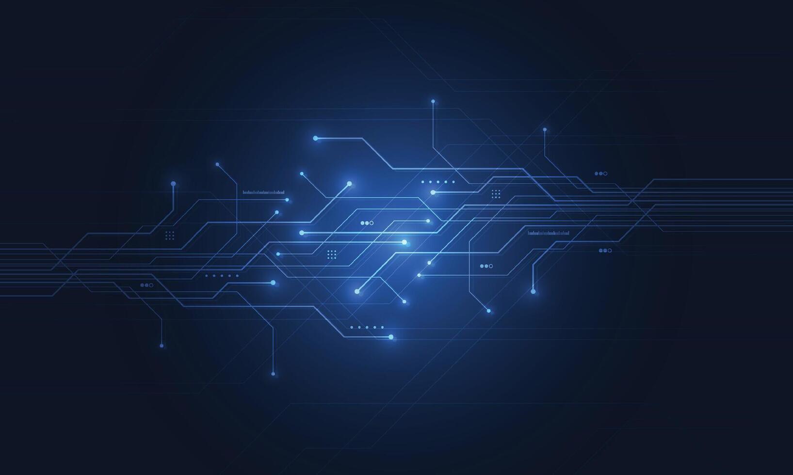 Abstract blue glowing line technology circuit board background design. Communication dot and line speed vector