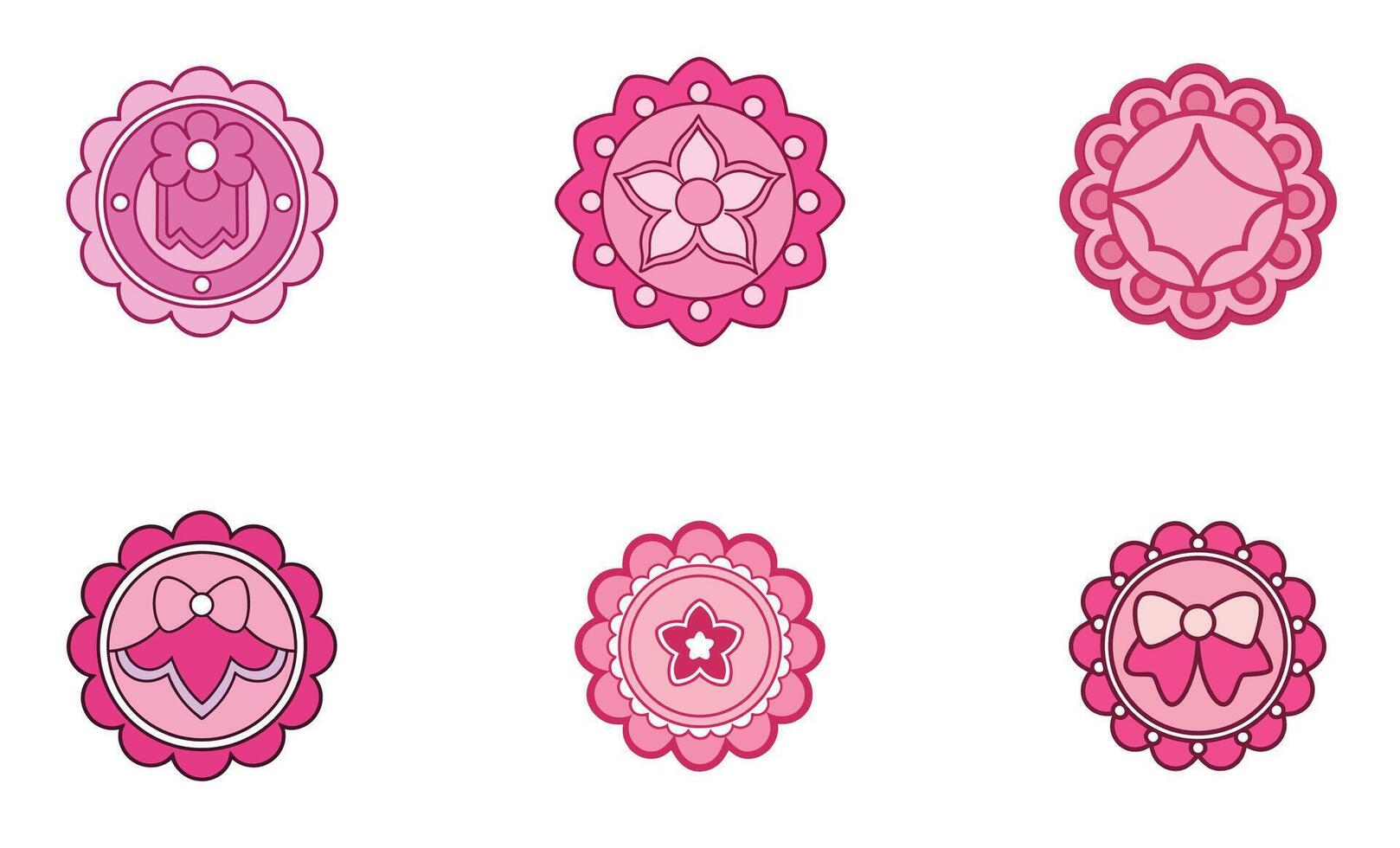 Pink floral and bow themed circular badges design vector
