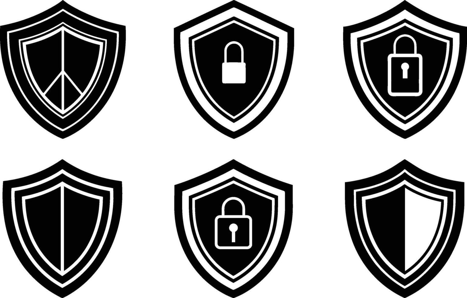 Security shields icons set black and white padlock symbols protection vector