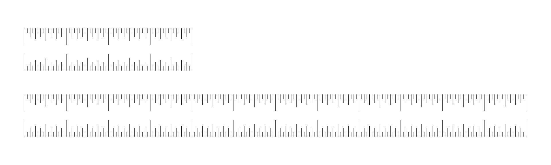 Measuring charts with 4, 12 inches. Set of ruler scales. Sewing tool mockups collection. Length measurement math, distance, height ruler printable patterns. vector